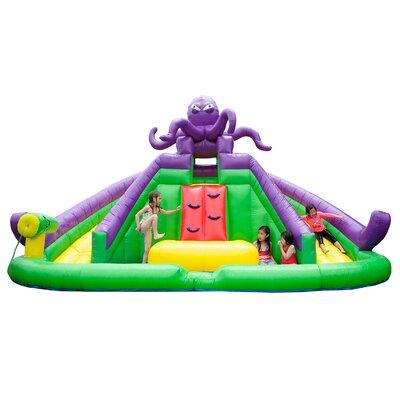 JumpOrange kids Octopus Water Slide w/ Splash Zone & Dual Slides for (with Blower & Cannon) in Blue/Green/Indigo | 114 H x 192 W x 120 D in | Wayfair